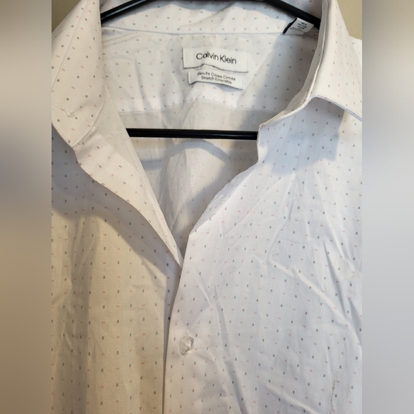 Calvin Klein White With Pink And Gray Dots Dress Shirt, Size Large - Picture 3 of 6